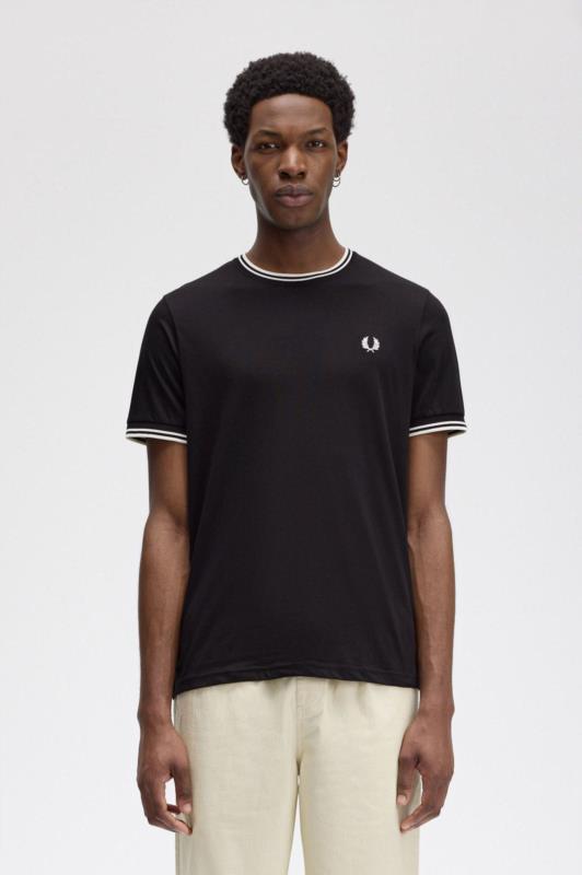 Camiseta para hombre FRED PERRY con ribete con dos franjas