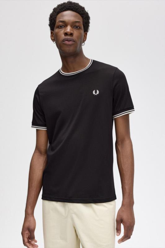 Camiseta para hombre FRED PERRY con ribete con dos franjas