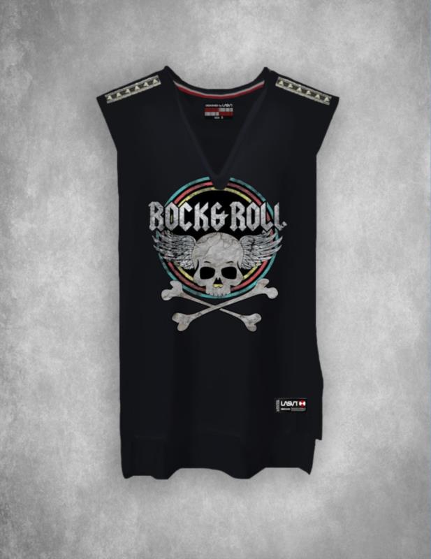 CAMISETA DE MUJER LASAL ROCK NEGRO